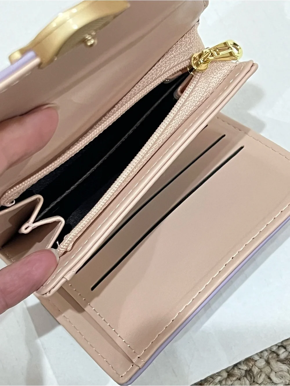 Roulens Lavender Purple RFID Blocking PU Leather Leaf Pendant Card Holder Wallet